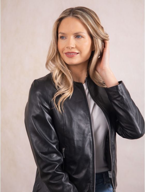 Crosby Collarless Leather Jacket
